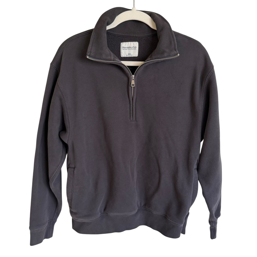 Abercrombie & Fitch Soft A&F Max Essentials Quarter Zip Sweatshirt Grey XXS